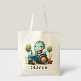 Bolsa Tote Bebê Trex Dinossauro Fofo em um Trator Azul 