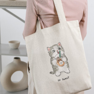 Bolsa Tote Bebendo de gato Kawaii Bona Tea