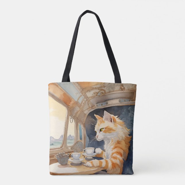 Bolsa Tote Bebendo de Gato Laranja Tea (Verso)