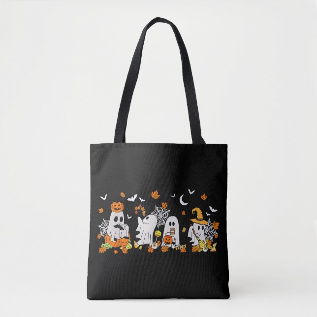 Bolsa Tote Bebendo Fantasma Bonito Café Halloween Queda Ghost (Frente)