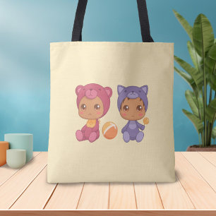 Bolsa Tote Bebês gêmeos ursos macacos macacão-macaco na bo