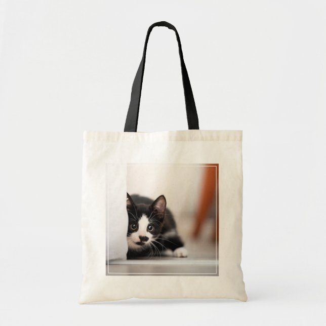 Bolsa Tote Bebês Mais Pobres | Black & White Kitten (Frente)