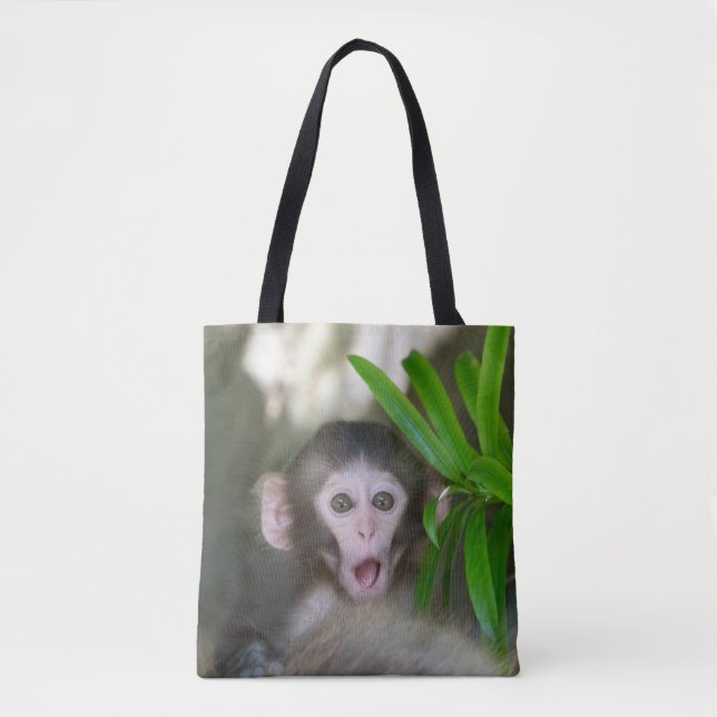 Bolsa Tote Bebês Mais Pobres | Macaco surpreso na neve (Frente)