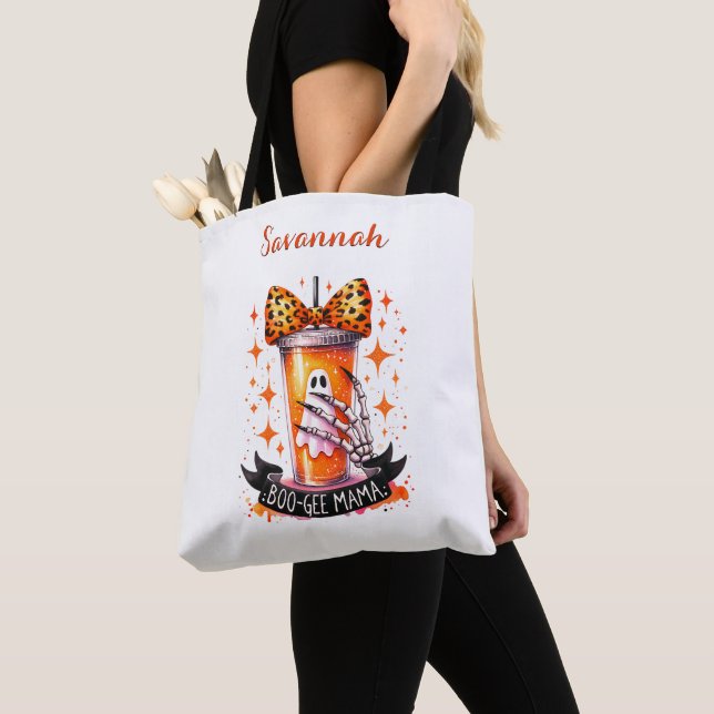 Bolsa Tote Bebida Fantasma Personalizada & Laço Laranja, Pres (Close Up)