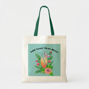 Bolsa Tote Bebidas Coloridas, Borboleta e Flores  Sacola Tote