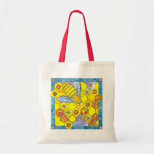 Bolsa Tote Bee Honeycomb Daisy Watercolor Flowers Geométrico