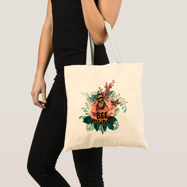 Bolsa Tote Bee Positive Floral Vibes (Frente (produto))