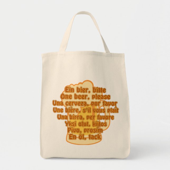 Bolsa Tote BEER no saco de idiomas - escolha estilo e cor (Frente)