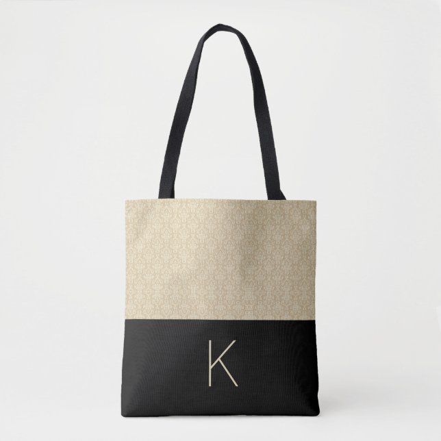 Bolsa Tote bege clássico e preto (Frente)