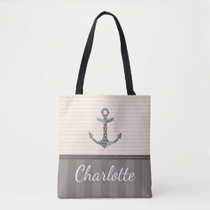 Bolsa Tote Bege e nome náuticos do costume da âncora de Bro