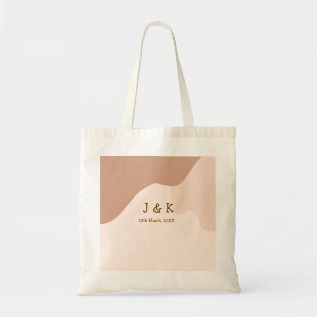 Bolsa Tote Beige boho curvy orange wedding name date (Frente)