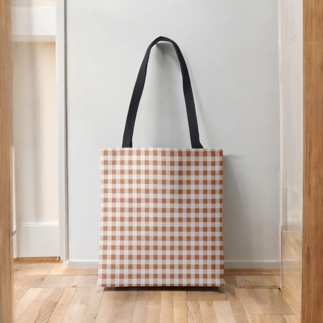 Bolsa Tote Beige Brown Buffalo Xadrez Rustic Charm (Criador carregado)