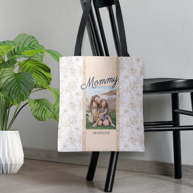 Bolsa Tote Beige da Mamãe de Fotografia do Dia de as mães Flo (Criador carregado)