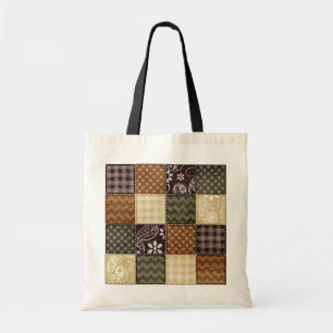 Bolsa Tote Beige, Dark Brown, and Olive Green Quilt look