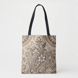 Bolsa Tote Beige Ivory Indonésio Batik Padrão Floral