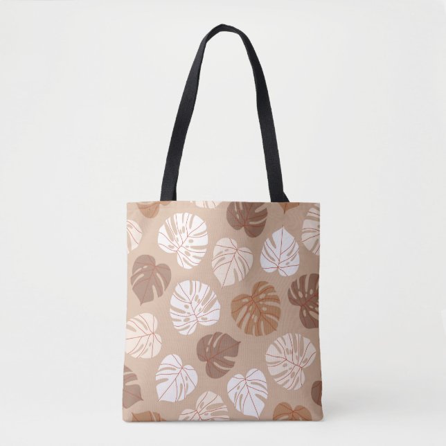 Bolsa Tote Beige monstera deixa um padrão sem descontinuidade (Frente)