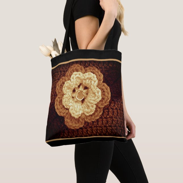 Bolsa Tote Beige Shades da Flor Marrom Crochet (Close Up)