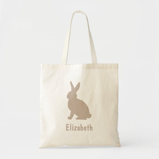Bolsa Tote Beige Sitting Bunny Silhouette With Name Easter (Frente)
