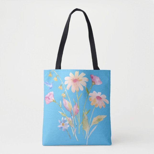 Bolsa Tote Beija-flor e flores selvagens (Frente)