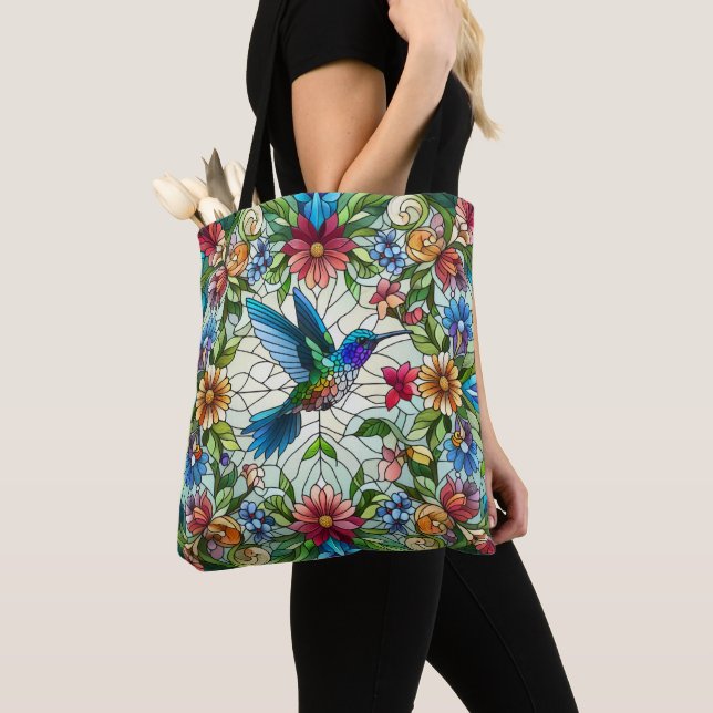 Bolsa Tote Beija-flor Elegante com Efeito de Vitral (Close Up)