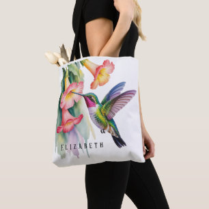 Bolsa Tote Beija-flor em Aquarela com Flores