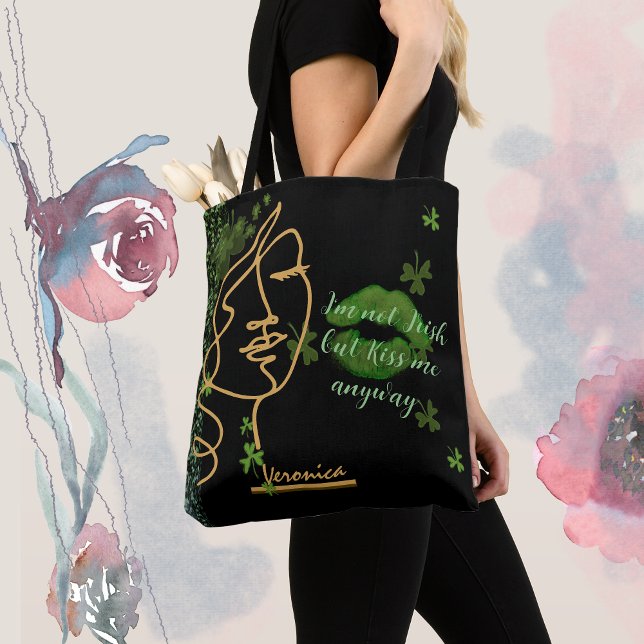 Bolsa Tote Beija-me Shamrock preto (Kiss me Shamrock black Tote Bag , cute St Patrick's Day gift for her )