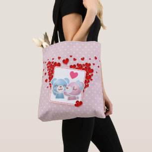 Bolsa Tote Beijar ursos com Corações de Amor por Todos