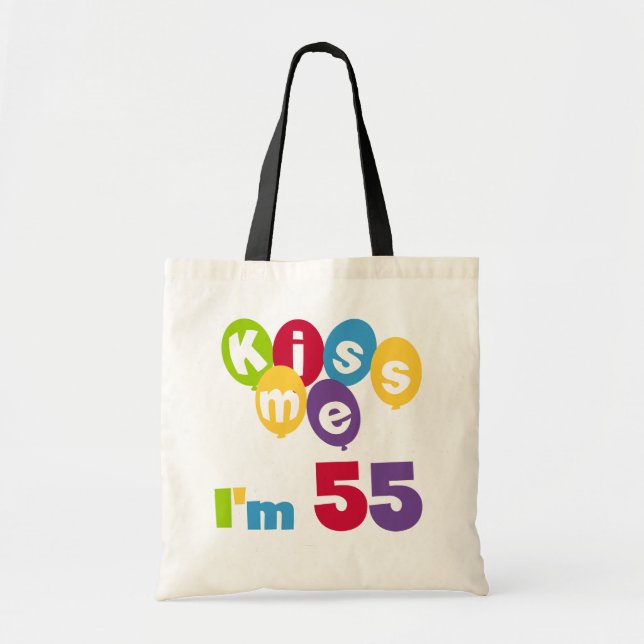 Bolsa Tote Beije-me, tenho 55 Camisetas de aniversário e pres (Frente)