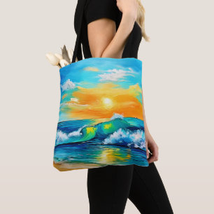 Bolsa Tote Beijo do Oceano: Ondas Sunset