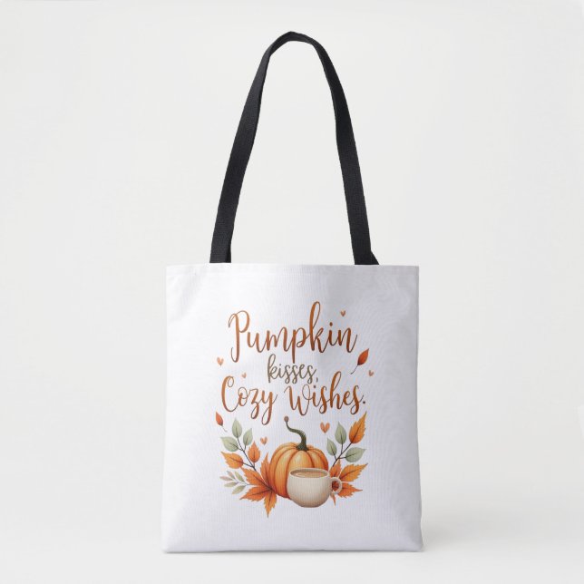 Bolsa Tote Beijos de Abóbora, Desejos Aconchegantes (Frente)