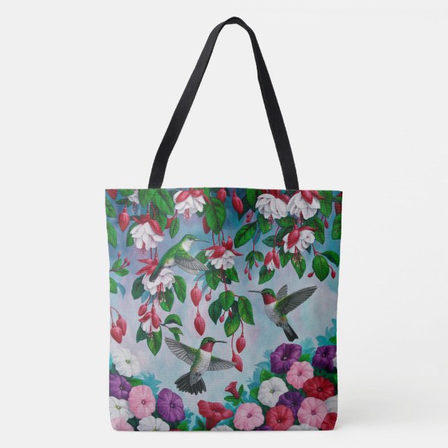 Bolsa Tote Beijos do Jardim Flor de Fuchsia (Frente)