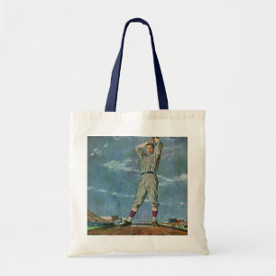 Bolsa Tote Beisebol Esportivo Vintage, Arremessador em Jogo d