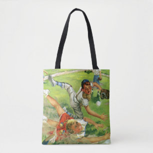 Bolsa Tote Beisebol Esportivo Vintage, Times de Crianças Joga