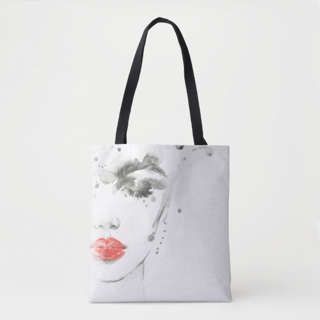 Bolsa Tote Bela Aquarela: Ilustração Retrato Feminina (Frente)