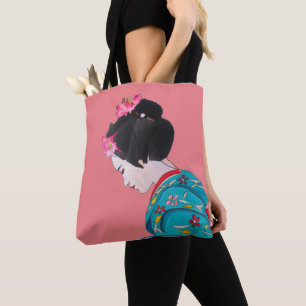 Bolsa Tote Bela arte japonesa em Geisha com flor de cereja ro