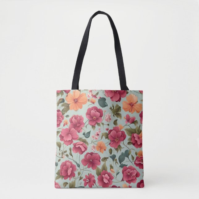 Bolsa Tote Bela Bela Arte Floral Vetor Sem Olhos Padrão (Frente)