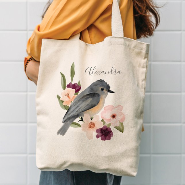 Bolsa Tote Bela Boêmia Estilo Watercolor Bird e Branch (Criador carregado)
