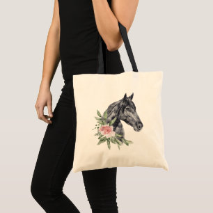 Bolsa Tote Bela Cabeça de Cavalo Retrato Watercolor