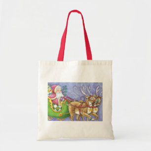 Bolsa Tote Bela Cartoon Natal Papai Noel Sleigh Reindeer