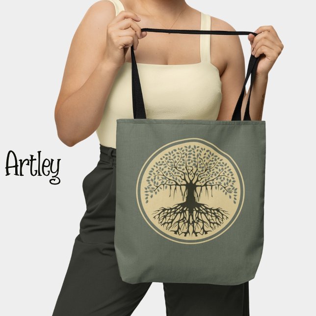 Bolsa Tote Bela Cinza Azul Creme Banyan Árvore da Vida (Criador carregado)