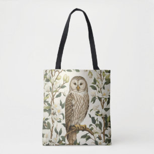 Bolsa Tote Bela Coruja Ural e Flores de Magnólia