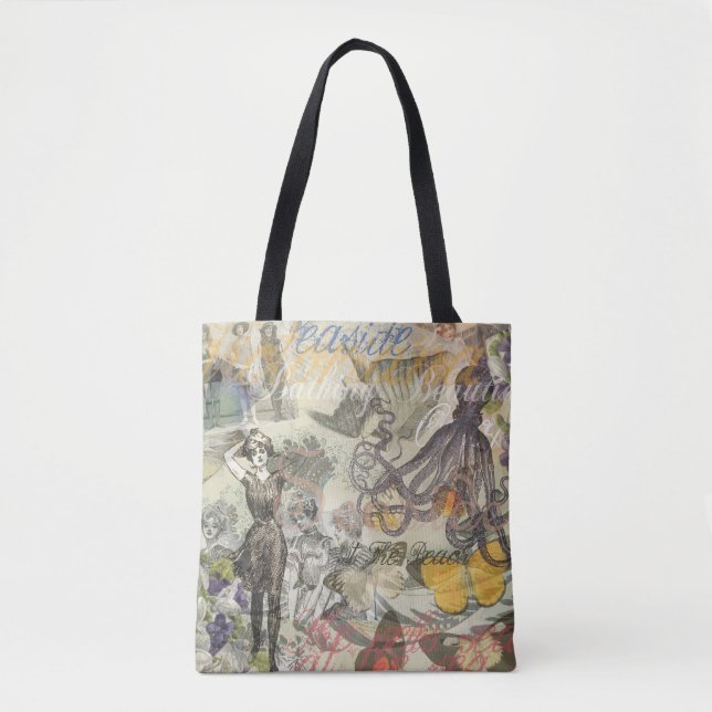 Bolsa Tote Bela de banho vitoriana Kraken Surrealismo Vintage (Frente)