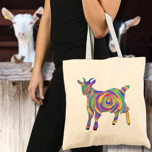 Bolsa Tote Bela Fazenda Colorida Arte Animal (Cute goat colorful farm animal art tote bag)