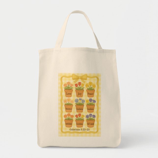 Bolsa Tote Bela Fruta dos potes de flores amarelas do Espírit (Frente)