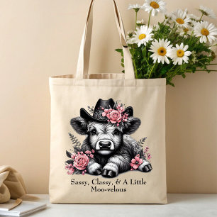 Bolsa Tote Bela Garota Vaca da Terras Altas com Legenda