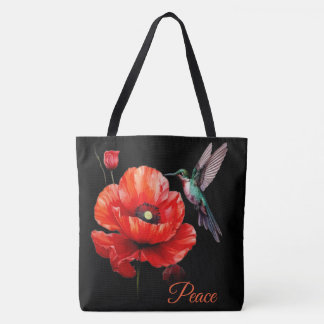 Bolsa Tote Bela Papoula Vermelha & Beija-flor, Paz