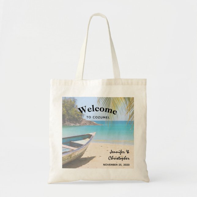 Bolsa Tote Bela Praia Tropical com Casamento Rowboat (Frente)