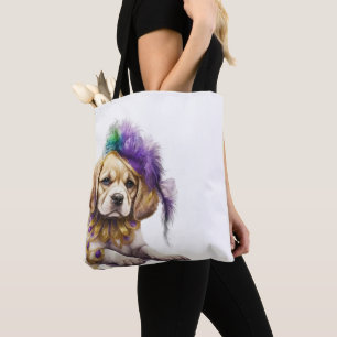 BOLSA TOTE BELA ROLA VERDE DOURADA MARDI GRAS CACHORRO BONITA