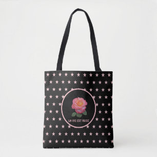 Bolsa Tote Bela Rosa Cor-de-Rosa e Estrelas Cor-de-Rosa