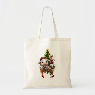 Bolsa Tote Bela vaca de natal com elfo pequeno